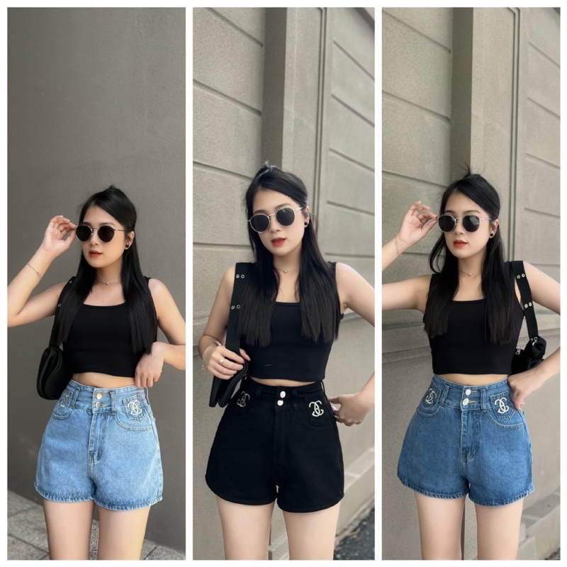 Quần jean short thêu kiểu