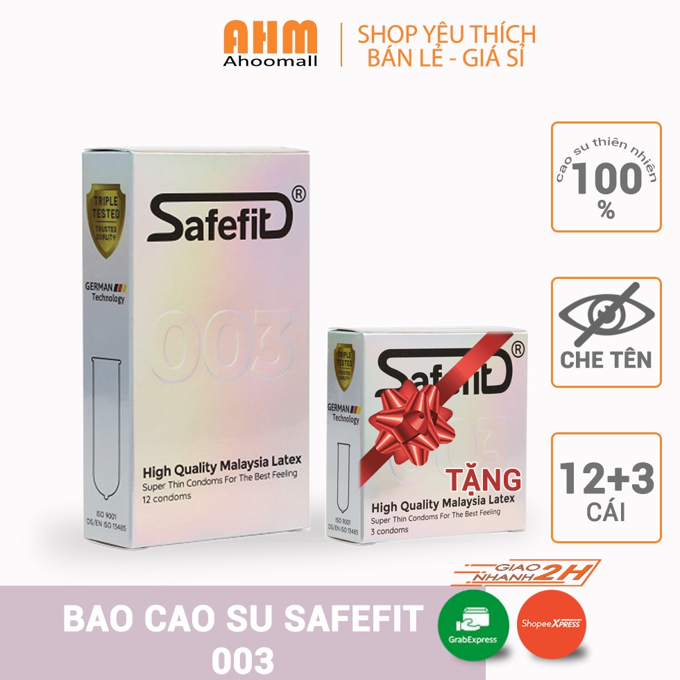 Bao cao su Safefit 003, siêu mỏng hộp 12 Tặng hộp 3 cái - Bcs Chính hãng