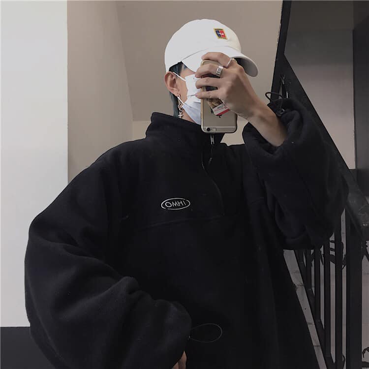 Áo nỉ cao cổ thêu chữ THMO unisex phom to bo gấu dáng rộng chất nỉ bông siêu rẻ | BigBuy360 - bigbuy360.vn