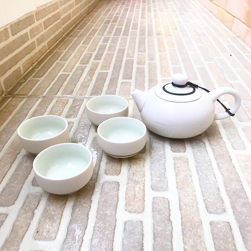 Set ấm / tách uống trà gốm sứ màu trắng, thuận tiện mang theo trên các chuyến đi