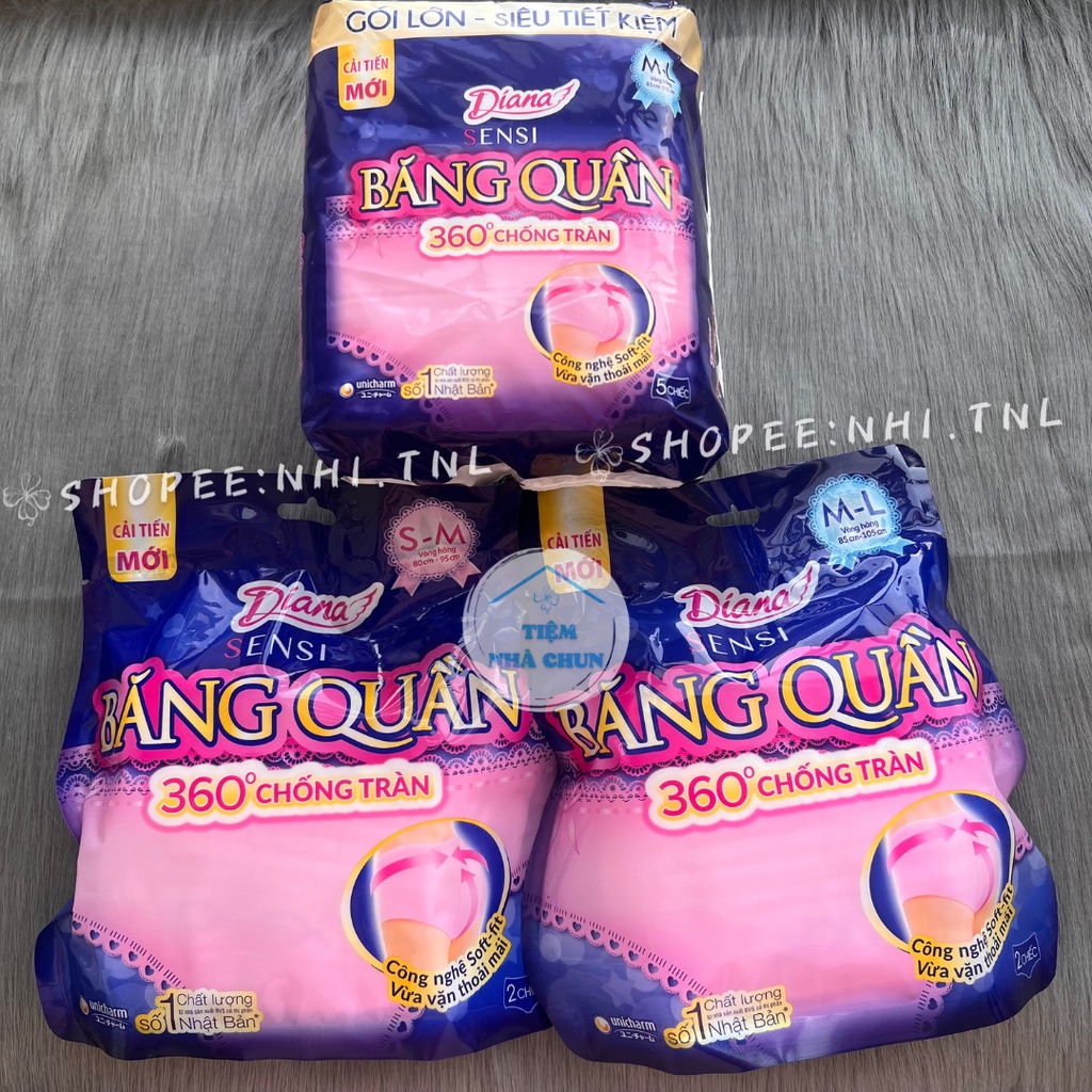 Băng Vệ Sinh Ban Đêm Dạng Quần  Diana Sensi Size S - M / M - L Gói 2 Miếng / Gói 5 Miếng