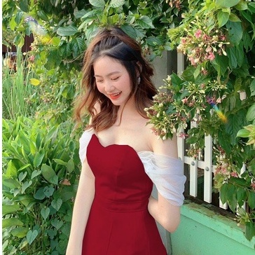 Váy thiết kế,váy dự tiệc tay bồng rớt vai,đầm mango xịn mịn full 2 lớp (có mút ngực) dáng xòe tiểu thư dạo phố MP