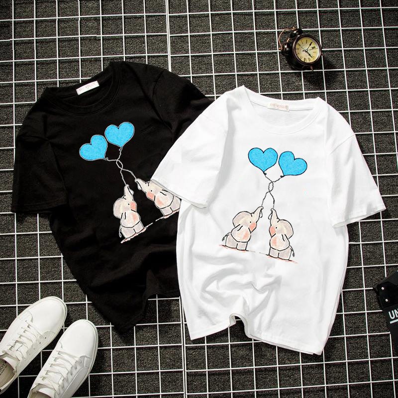 Áo thun Unisex form rộng voi thả tim Hàn Quốc vải dày mịn 2019T1519