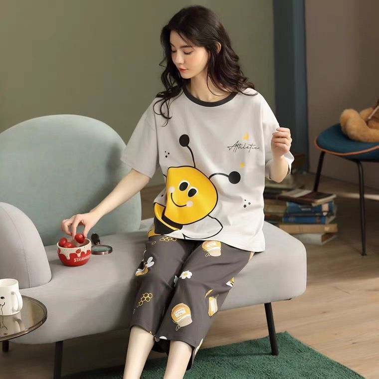 Bộ đồ ngủ tay ngắn chất liệu cotton phong cách công chúa thời trang mùa xuân cho nữ