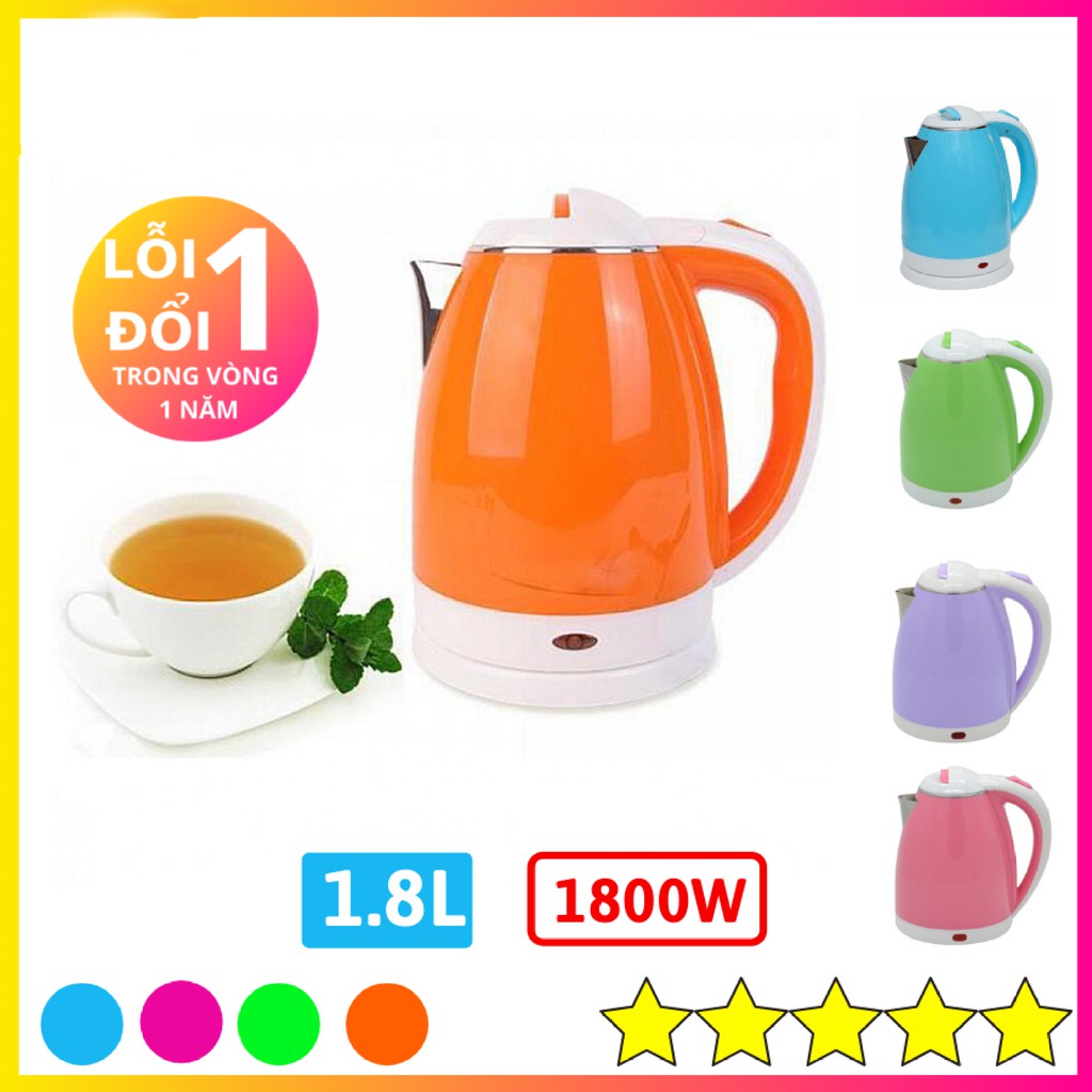 ⚡GIÁ HỦY DIỆT⚡ Ấm Siêu Tốc Đun Nước Electric Kettle  Dung Tích 1.8 Lít Loại 2 Lớp Màu, Bảo Hành 6 Tháng Lỗi Đổi Mới