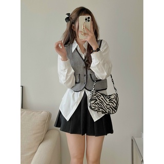 Set áo sơ mi phối gile Hàn Quốc