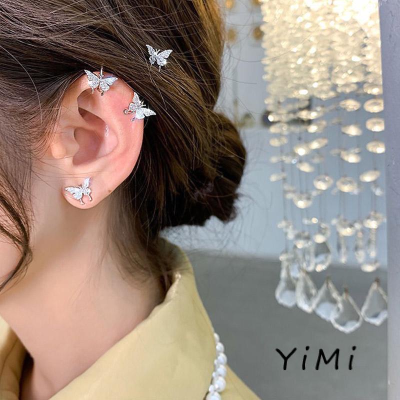 Khuyên Tai Kẹp Hình Bướm Đính Đá Kim Cương Hàn Quốc Sang Trọng Thanh Lịch