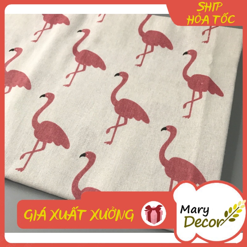Vải linen họa tiết Hồng hạc V-E03