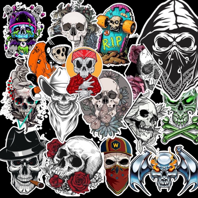 STICKER 1K] STICKER SKULL SIÊU CHẤT DÁN TRANG TRÍ ĐT LAPTOP VALI TƯỜNG TỦ KỆ MŨ BẢO HIỂM XE MÁY NOTEBOOK