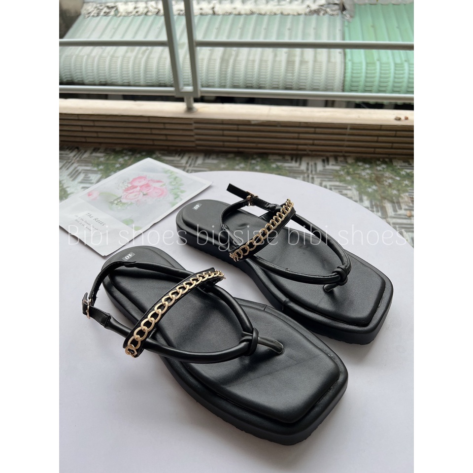 Dép nữ, Sandal kẹp dây xích đế bánh mì 3 cm bigsize 40-44