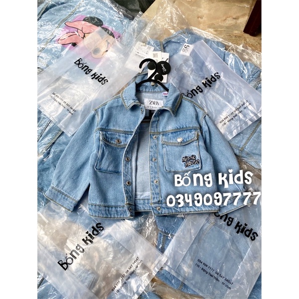 Áo Khoác Denim Bé Gái Thêu Minnie Nơ Hồng ZR