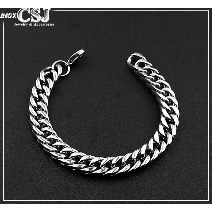 LẮC TAY INOX NAM KIỂU LẶC ĐÔI VUÔNG CẠNH ĐẸP KHÔNG ĐEN