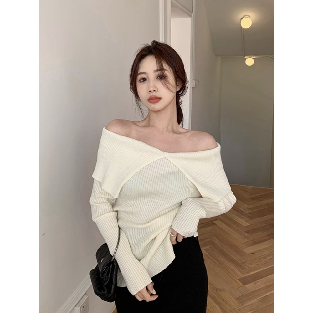 Áo len chất liệu Len tăm dày cao cấp, Áo len trễ vai thiết kế tay dài 2 mảnh gập lạ mắt, Áo len nữ may kỹ size SML | BigBuy360 - bigbuy360.vn