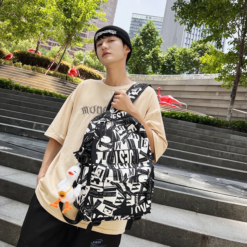 Balo Đi Học Cỡ Lớn Chống Thấm Nước Họa Tiết Graffiti Tiếng Anh Thời Trang Nhật Hàn