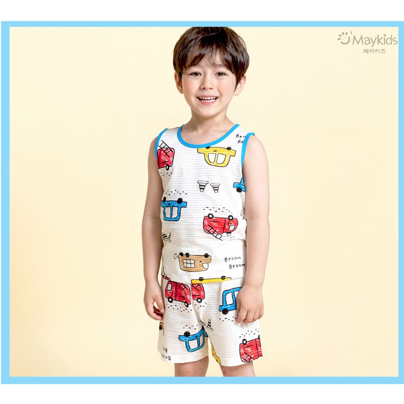(140,160)Bộ hè cotton giấy 3 lỗ Maykids ô tô viền xanh đậm