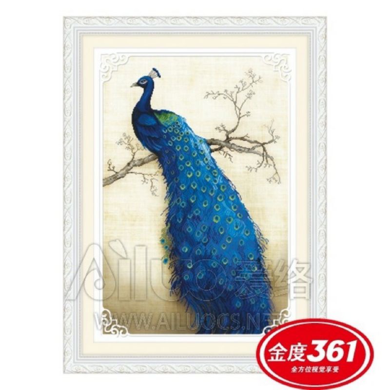 Tranh thêu chữ thập 3D Chim công xanh < 31578 > chưa thêu