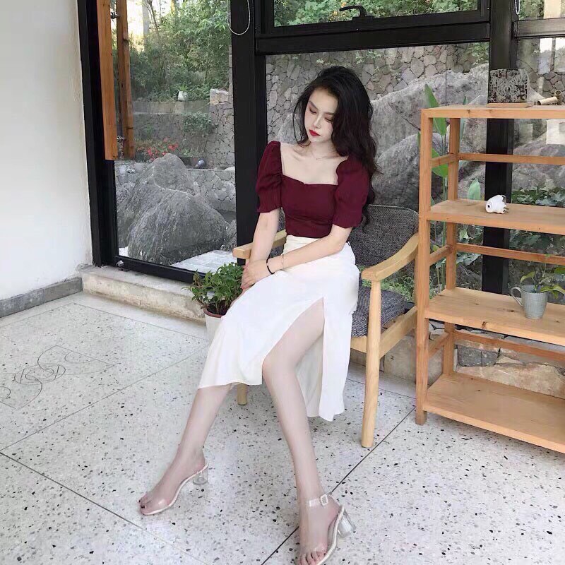 Sét bộ thời trang nữ kèm chân váy xẻ siêu hot