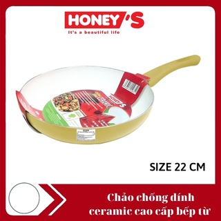 Chảo chống dính ceramic cao cấp Honey s size 22 cm - HO-AF1221 dùng được bếp từ, an toàn sức khỏe, bền, không bong tróc