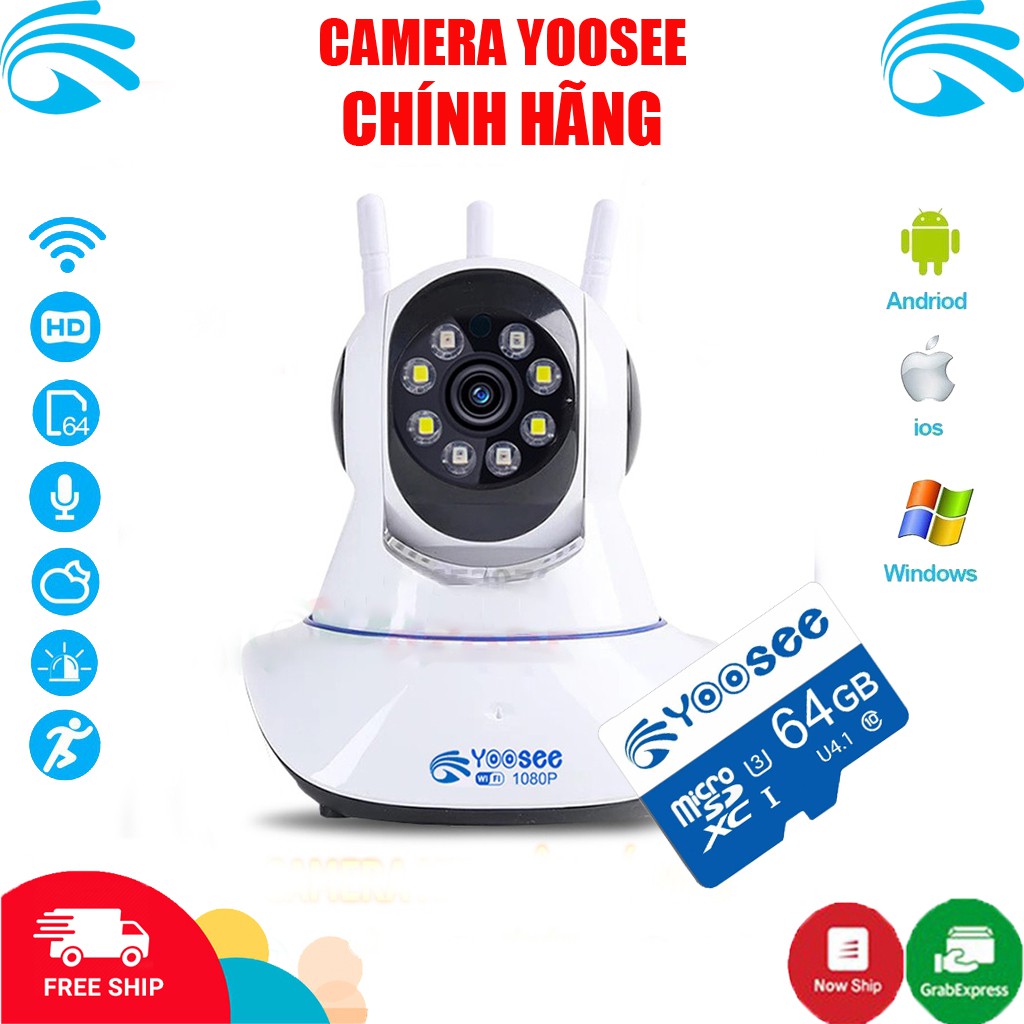 Camera Yoosee 3 râu 2.0 - Full HD 1080P kèm thẻ nhớ Yoosee  64GB - Yoosee Việt Nam cam kết chính hãng - Bảo hành 1 năm