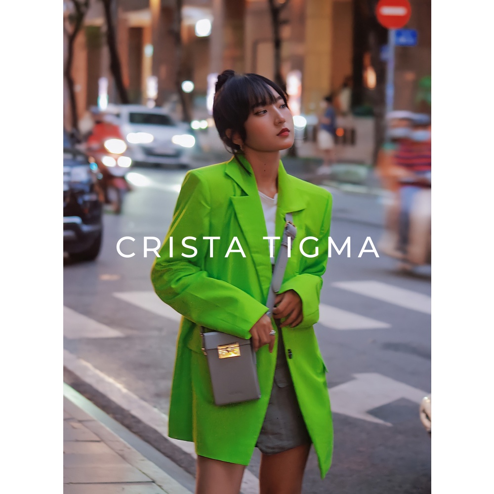 Vest nữ Crista Tigma xanh neon chuối có độn vai dày đứng form