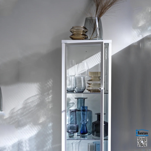 TỦ CÓ CỬA KÍNH BAGGEBO IKEA - TRẮNG 34x30x116 cm