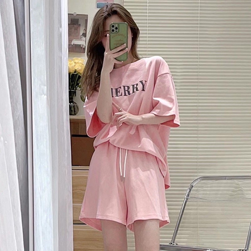 COZOK Màu Sắc set Áo Thun Ngắn Tay Form Rộng Và Quần short Thời Trang Dành Cho Nữ