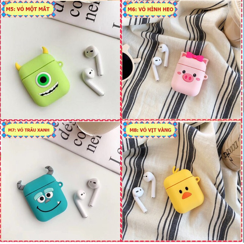 Vỏ bảo vệ tai nghe hình thú airpods 1/2, case airpods 1/2, ốp tai nghe airpods 1/2  - vincase A3-16