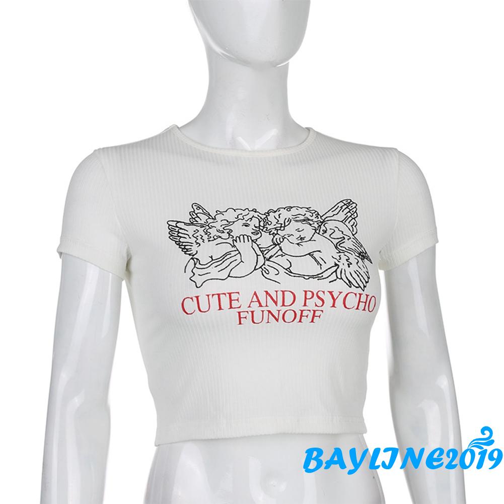 Áo Croptop Ngắn Tay In Chữ Thời Trang Dành Cho Nữ