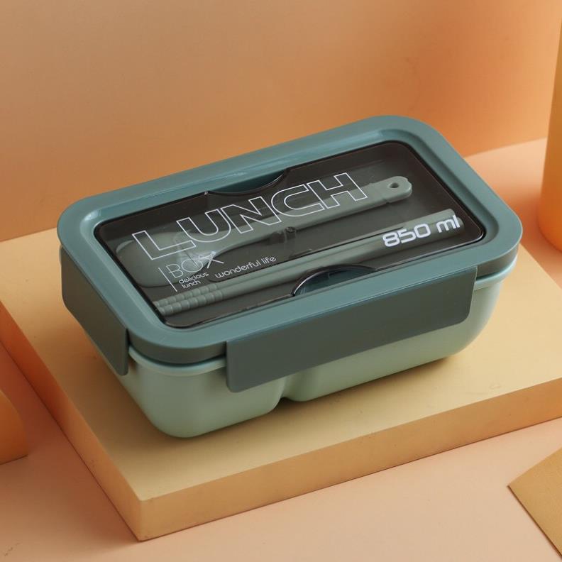 Hộp cơm văn phòng giữ nhiệt Lunch Box 850ml tặng kèm muỗng thìa cao cấp an toàn sức khỏe sử dụng được lò vi sóng