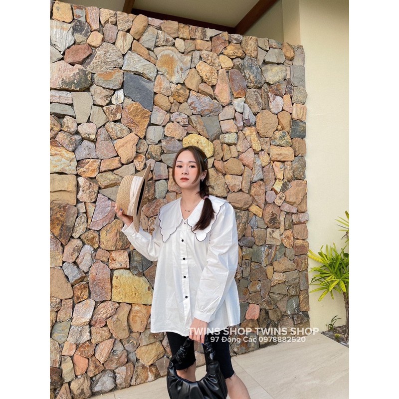 Áo sơ mi cổ peter viền đen 21006