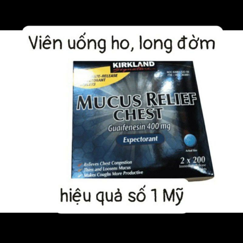 Viên uống giảm ho, tan đờm Mucus Relief Chest 200v Kirkland
