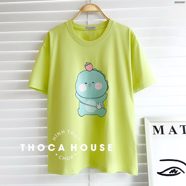 Áo thun teen oversize màu in hình khủng long THOCA HOUSE phù hợp mọi lứa tuổi, vải đẹp không nhăn