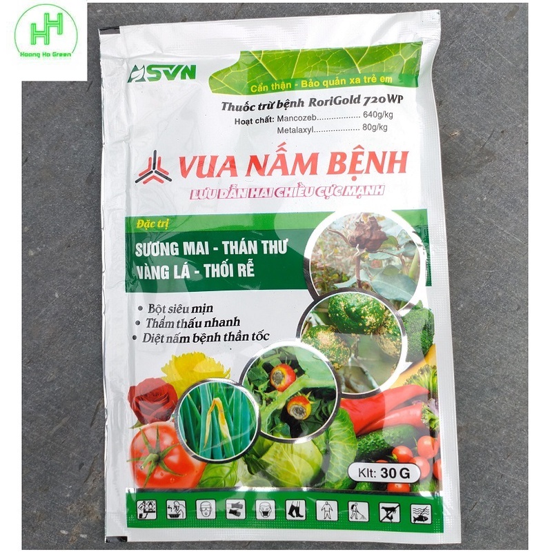 Gói Thuốc trừ bệnh RoriGold 720WP Vua nấm bệnh, Đặc trị sương mai, thán thư, vàng lá, thối rễ, Gói 30G
