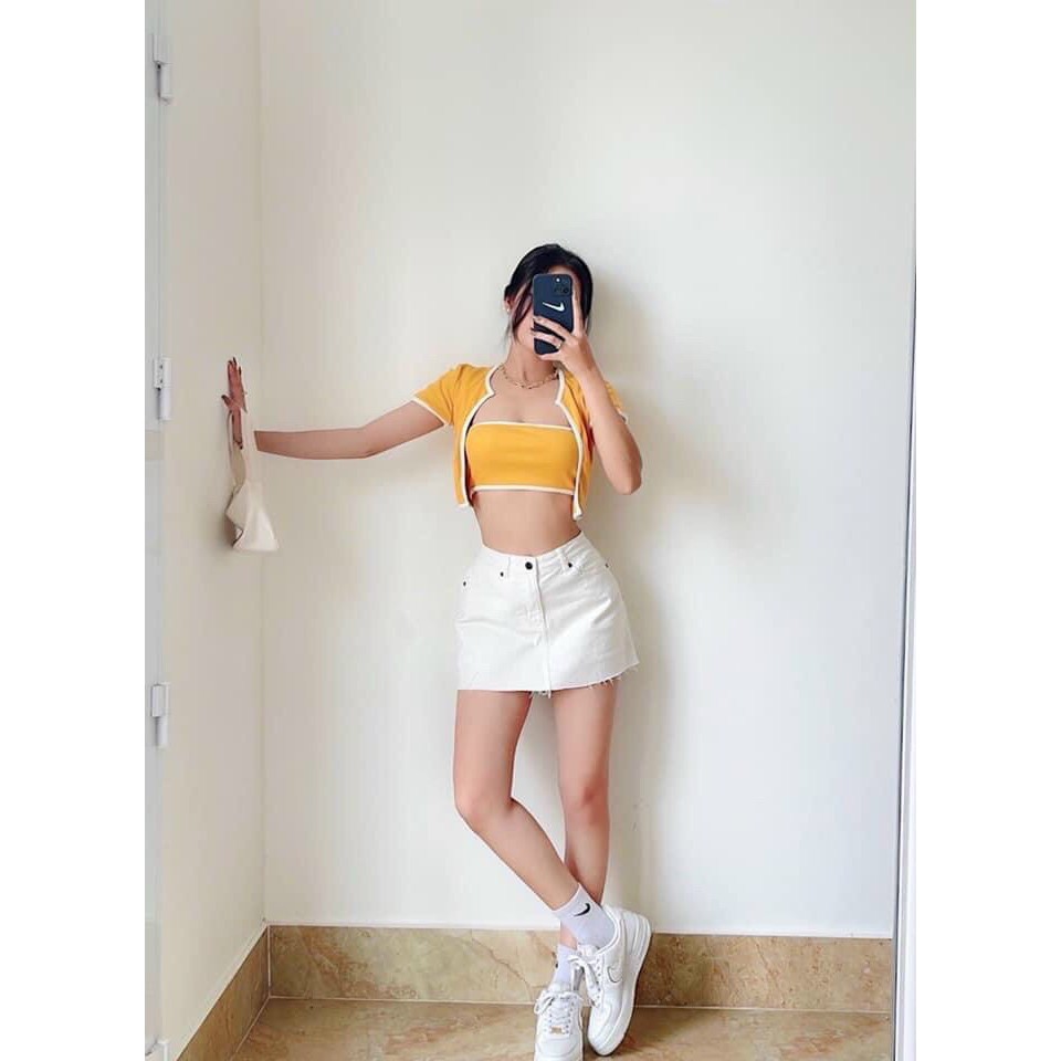 Set áo croptop và áo khoác ngoài chất thun bo mềm mịn cực thời trang | BigBuy360 - bigbuy360.vn