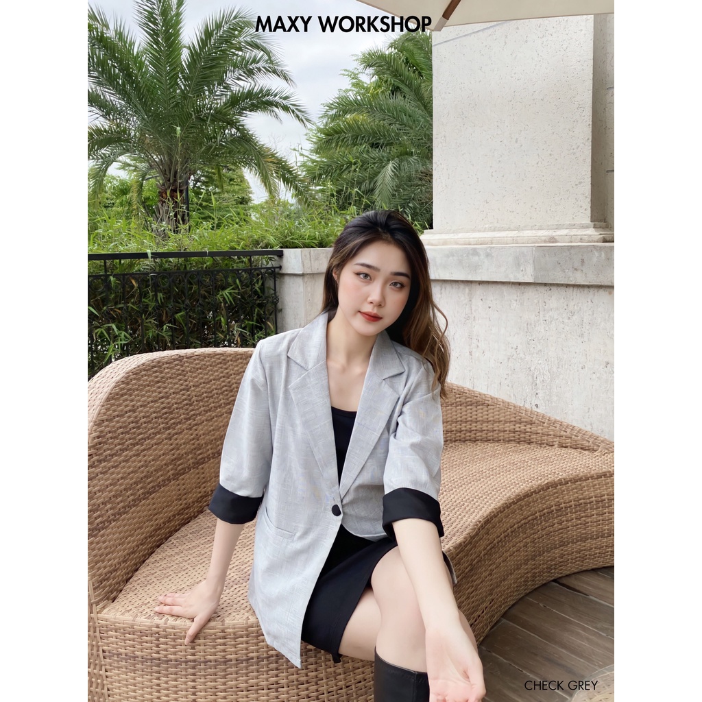 Áo khoác blazer phong cách Hàn Quốc Check Grey Blazer Maxy Workshop
