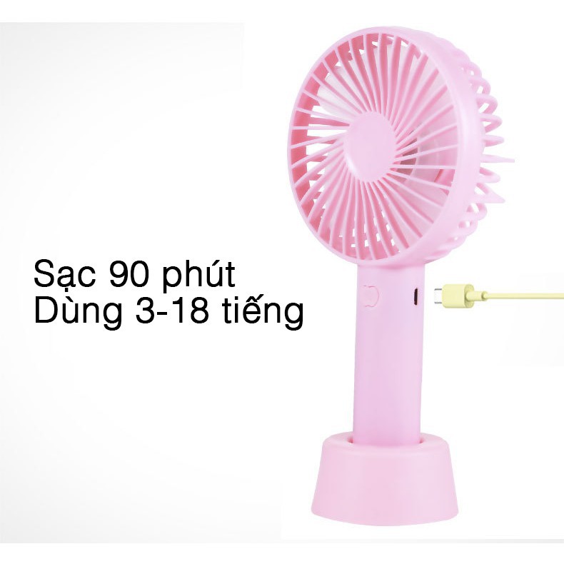 Quạt mini cầm tay tích điện tiện lợi kèm cáp sạc có tặng chân đế giữ quạt (3 chế độ gió) (Xanh lá / Hồng)