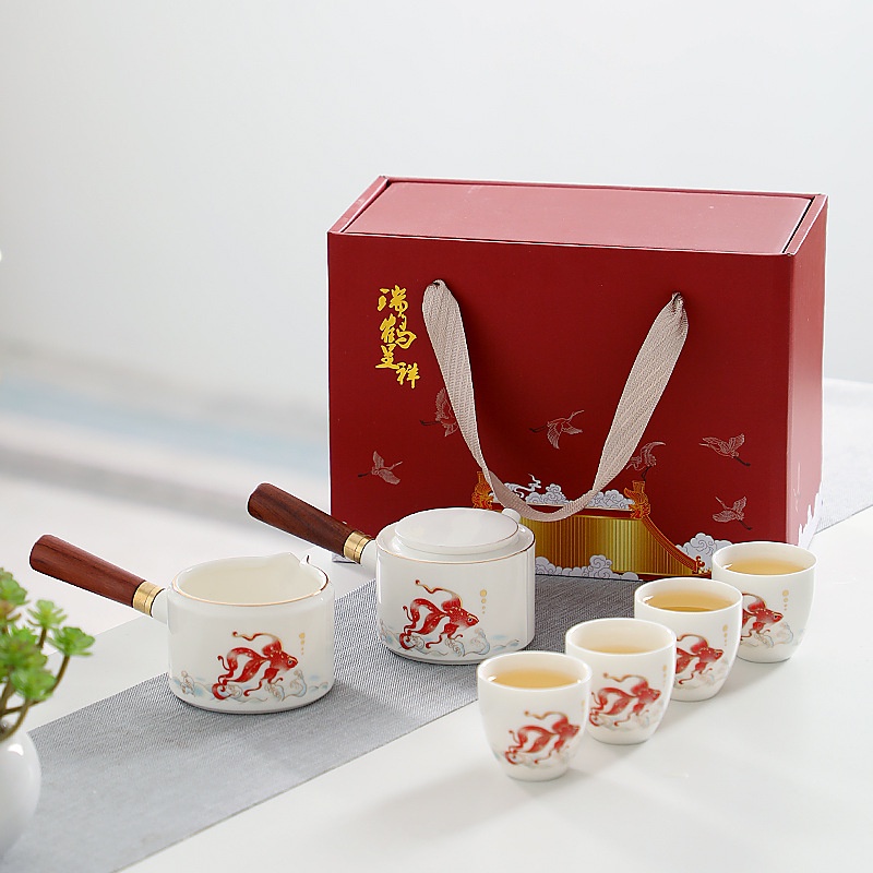 Bộ ấm chén pha trà đạo bằng sứ Trắng Bạch Định Thấu Quang