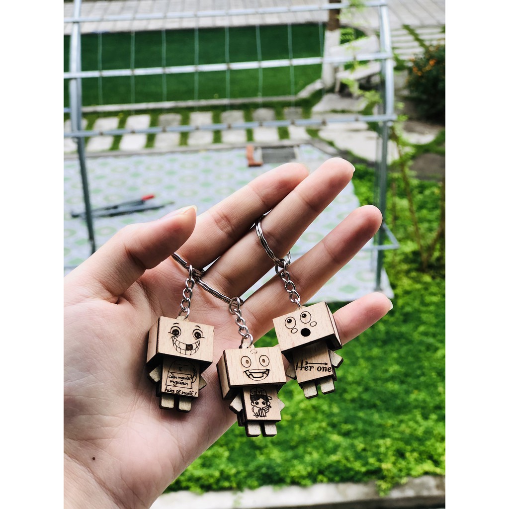 Móc khóa danbo Người gỗ cute treo chìa khóa, treo cặp, quà tặng cute