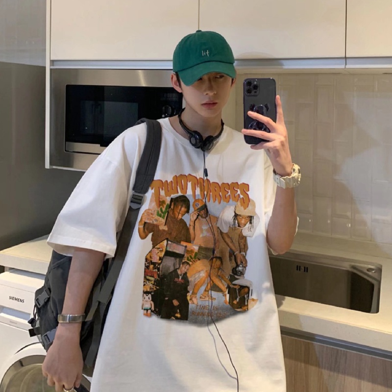 Áo Thun Mùa Hè Dáng Rộng In Chữ Phong Cách Hip Hop Hàn Quốc Cho Nam Giới Có size M-5XL