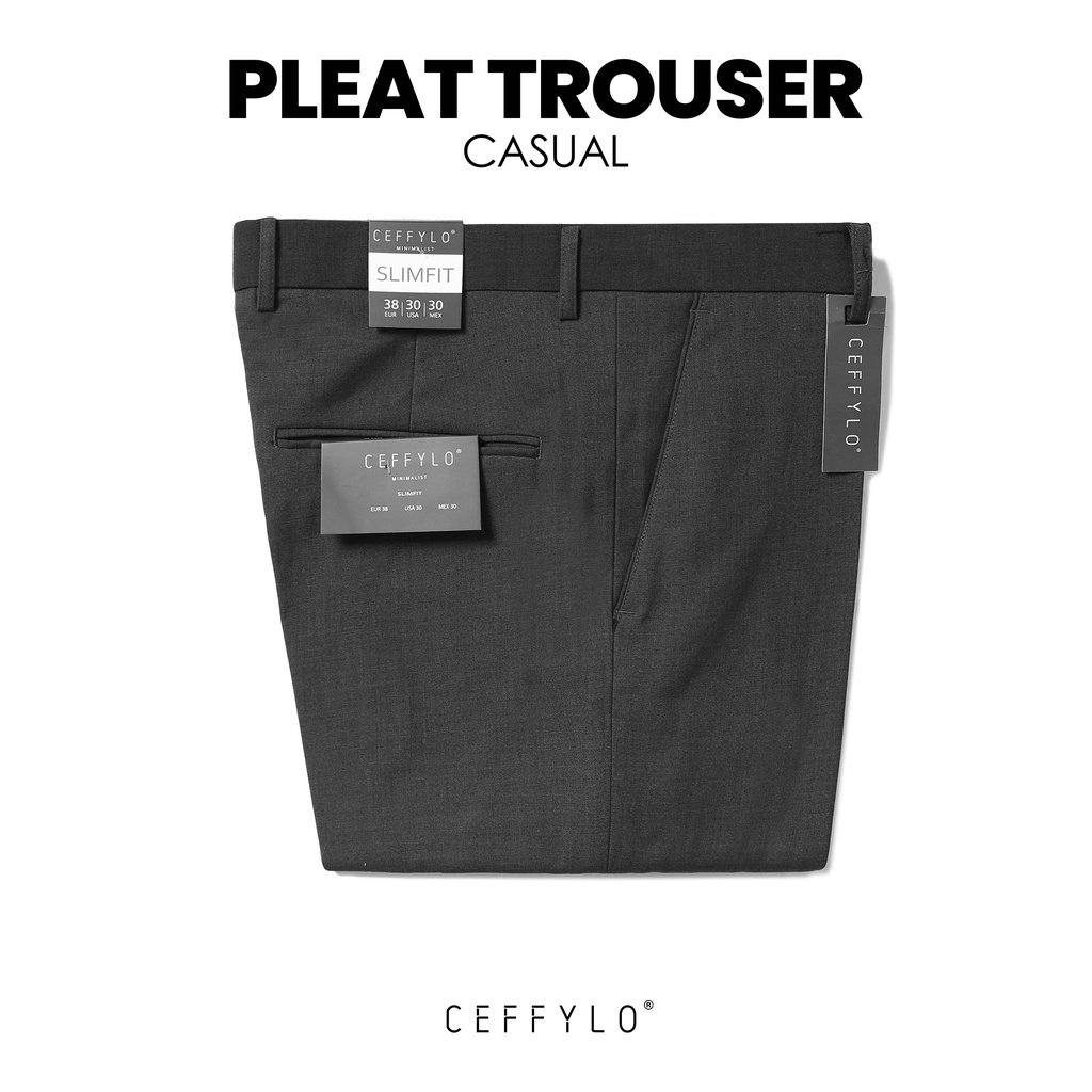 Quần âu Nam trơn Xám Đậm dáng ôm Công Sở CEFFYLO Chất Liệu Cotton Cao Cấp