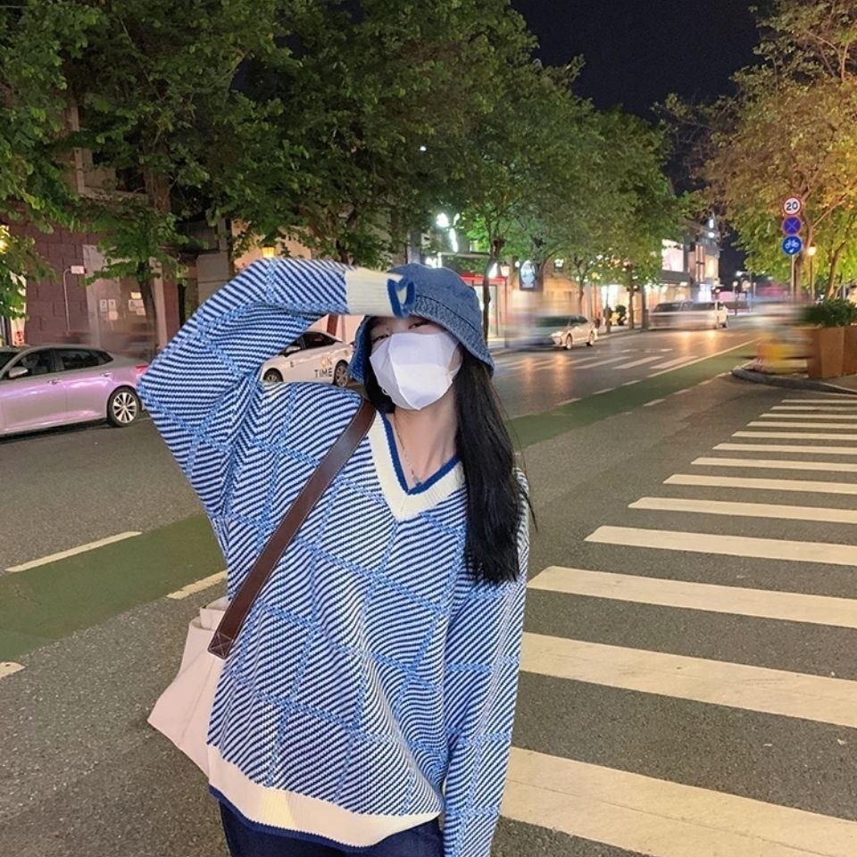 COZOK Áo len tay dài cổ chữ V form rộng kiểu dáng hợp thời trang