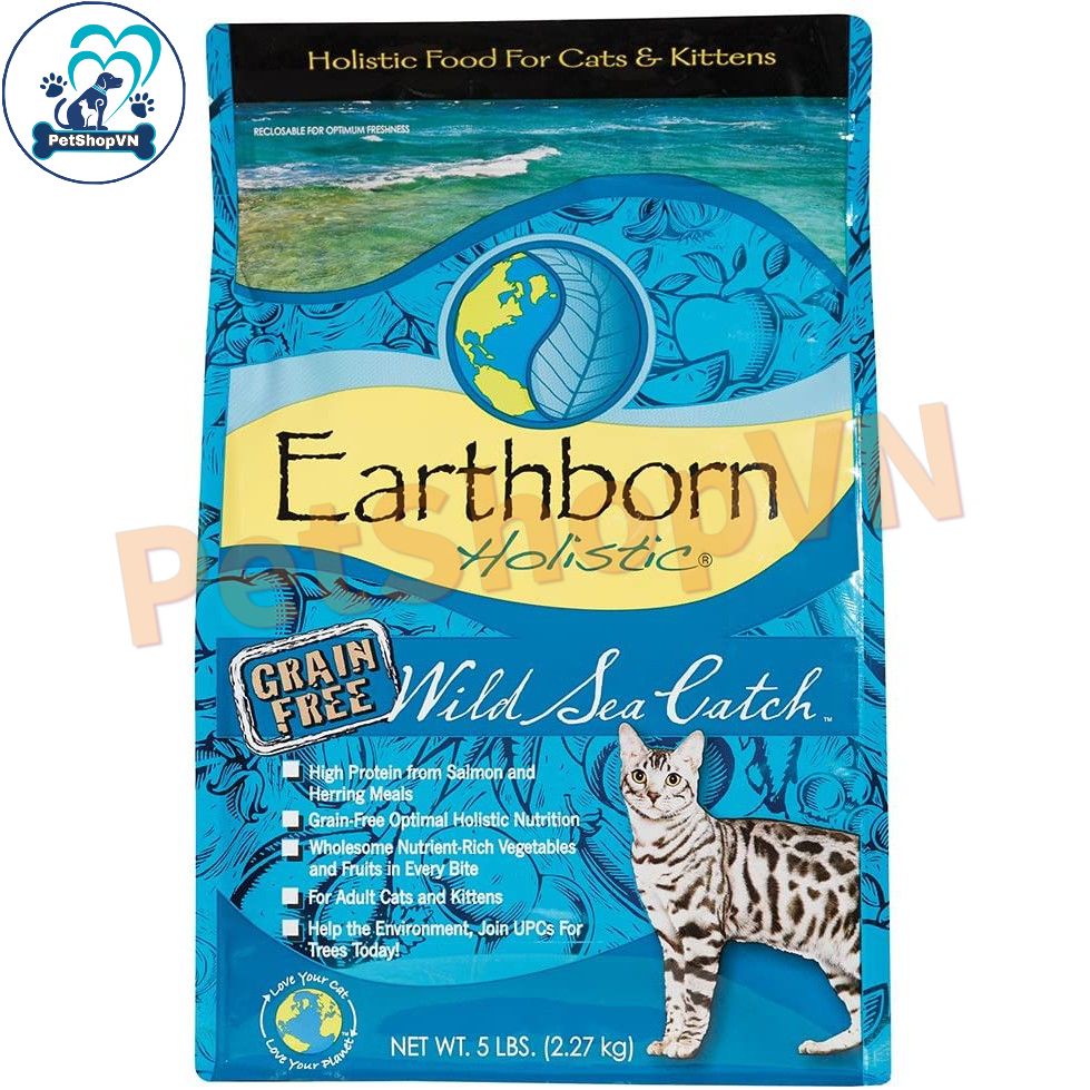 Thức Ăn Cho Mèo Hạt EARTHBORN HOLISTIC WILD SEA CATCH Túi 500G Vị Cá Hồi Và Cá Trích