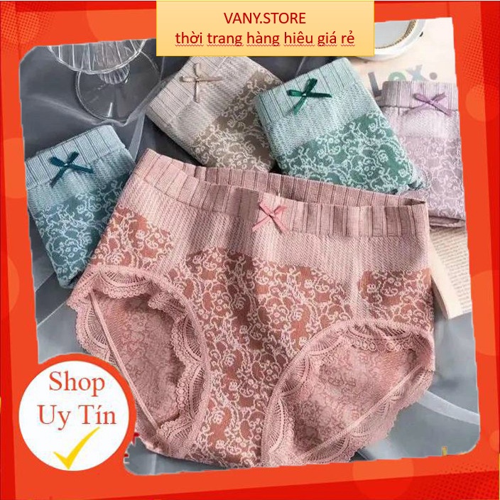 Quần Lót Nữ - Quần Chip Nữ Cotton Cạp Cao kháng khuẩn viền ren sóng thoáng mát đính nơ tôn vòng 3 gợi cảm mẫu A49
