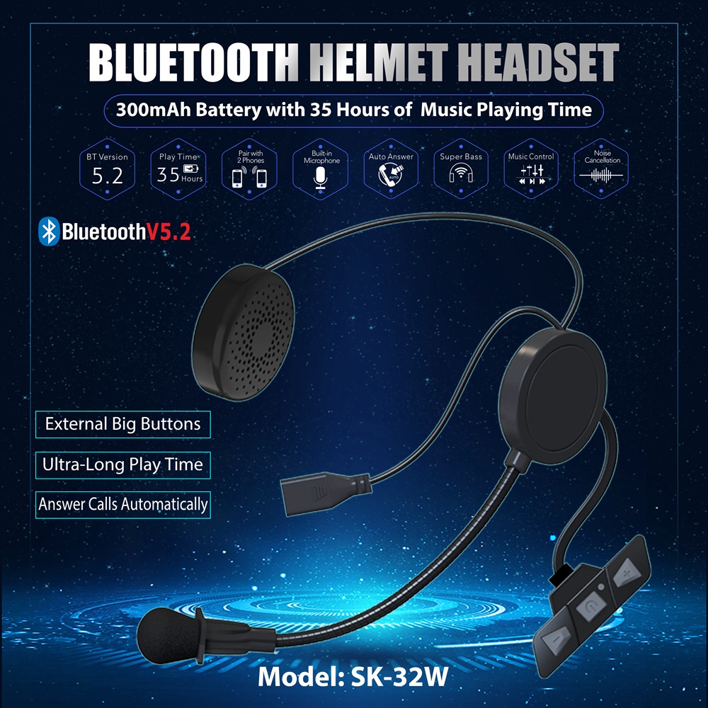 Tai Nghe Bluetooth 5.2 Không Dây 35 Giờ Chống Nhiễu Âm Thanh Sống Động Cho Mũ Bảo Hiểm