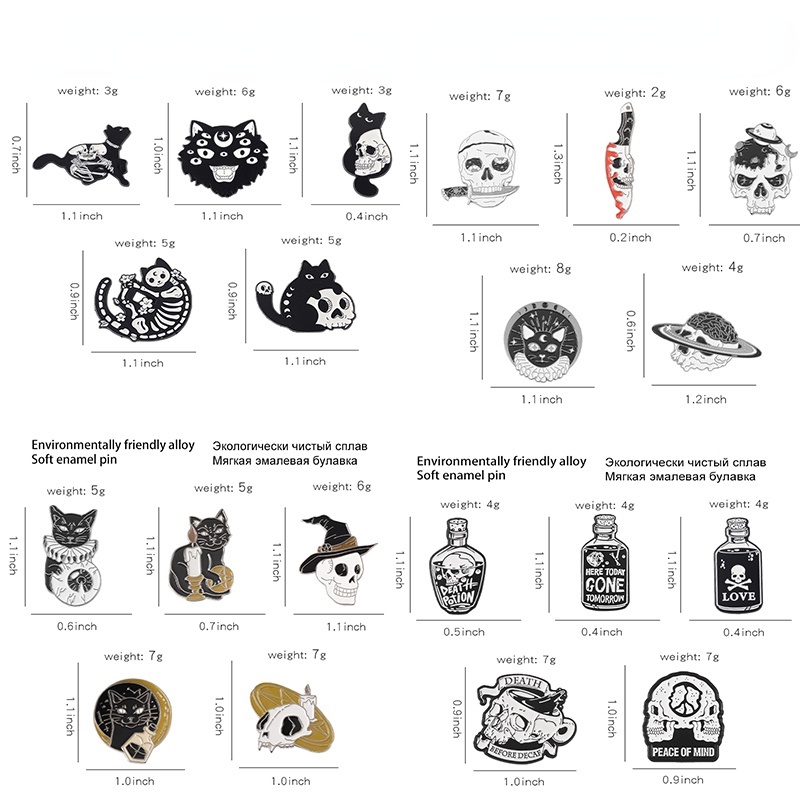 Ghim Cài Áo Kim Loại Hình Đầu Lâu Trắng Đen Cá Tính