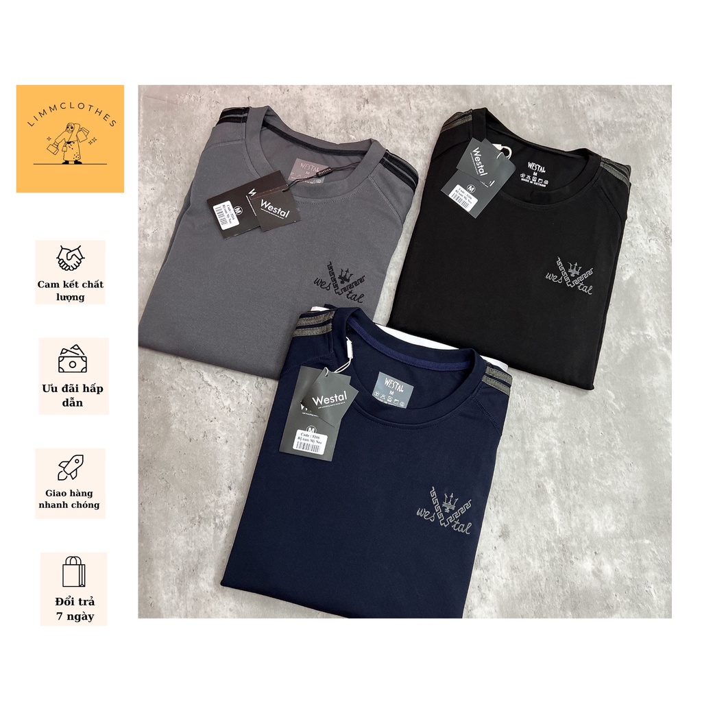 Bộ nam dài tay nỉ umi thêu westal, set nam thể thao tay phối sọc thể thao cao cấp