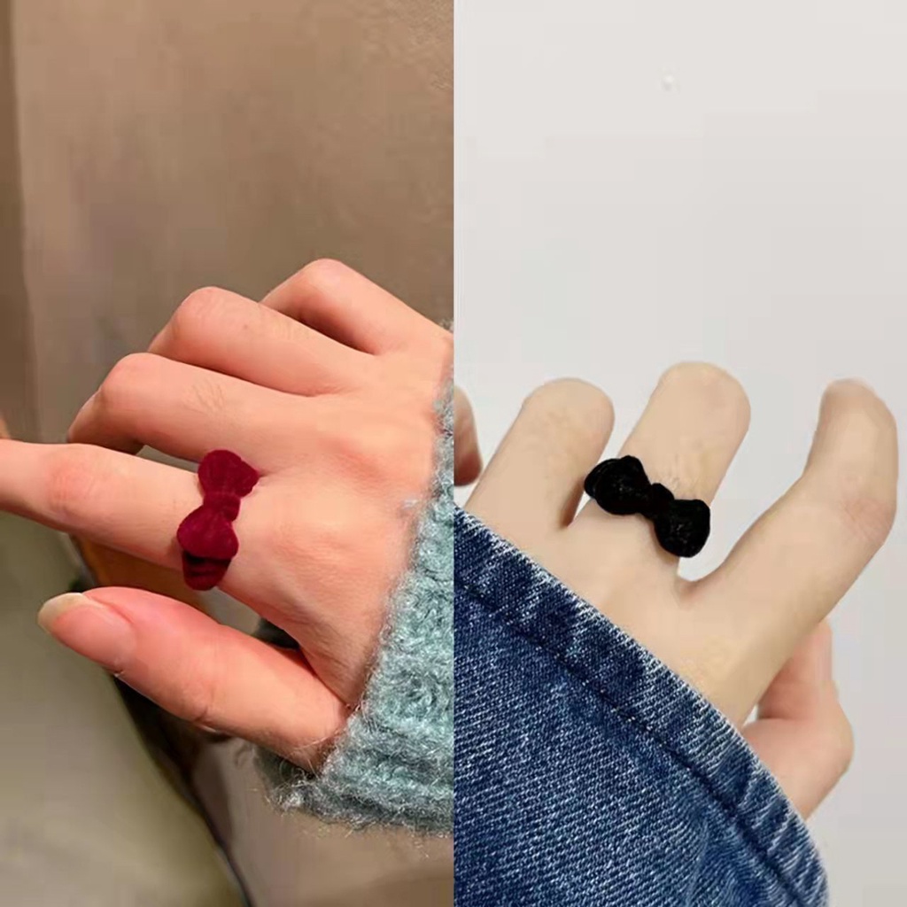 Nhẫn Hở Hình Nơ Bằng Nhung Dễ Thương Ngọt Ngào Cổ Điển Cho Nữ