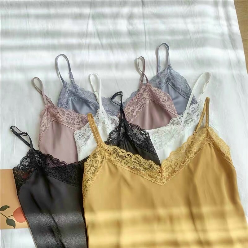 Bộ ngủ nữ Embra lụa satin 2 dây quần ngắn phối ren cao cấp EBB67