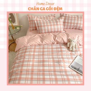 🍒 Bộ chăn ga cottong poly 4 món mẫu kẻ hồng 🍒