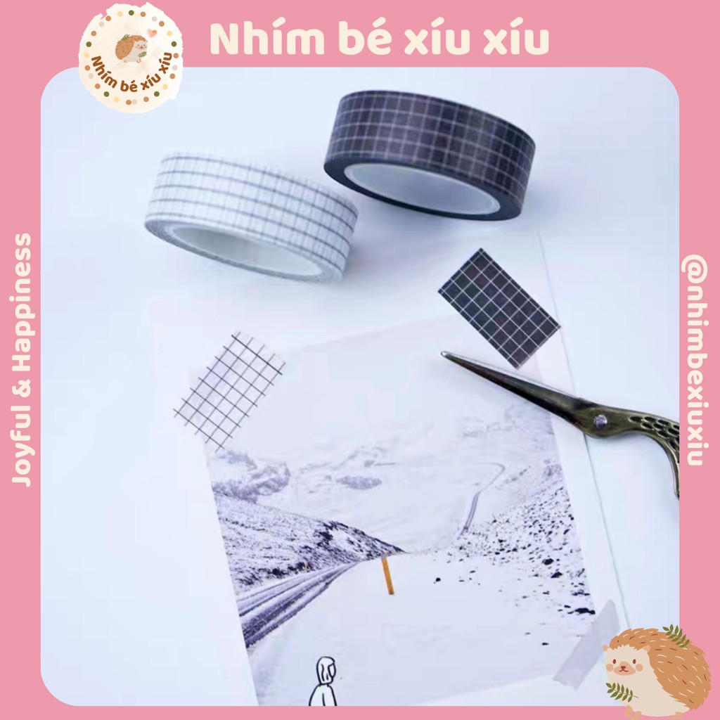 Cuộn washi tape caro 10m băng keo trang trí sổ tay bullet journal VT261